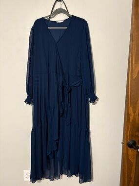 LC Lauren Conrad Navy Long Sleeve Wrap Maxi Dress